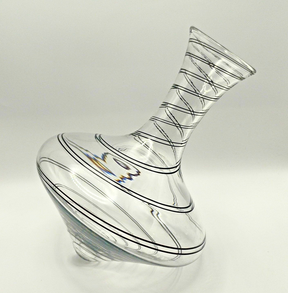 Nicolas Kekic Hand Blown Art Glass Rolling Wine Decanter Black Swirl Signed